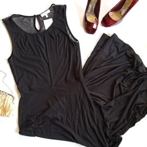 MONTEAU sleeveless mesh bodice black maxi dress